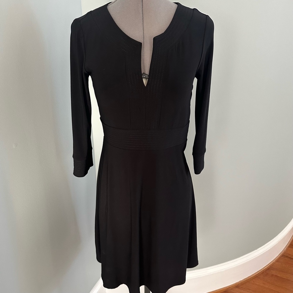 White House Black Market 3/4 sleeve black A- line dress size 2